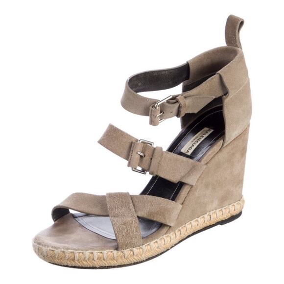Authentic Balenciaga Gray Suede Espadrille Strappy Wedge Sandals Size EU 41 - Picture 1 of 7